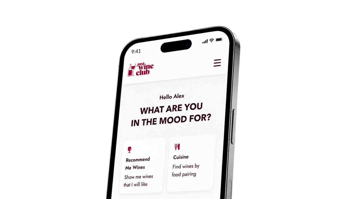 Just Wine Club JWC Genie chat screen asking how it can help with a user's wine journey.