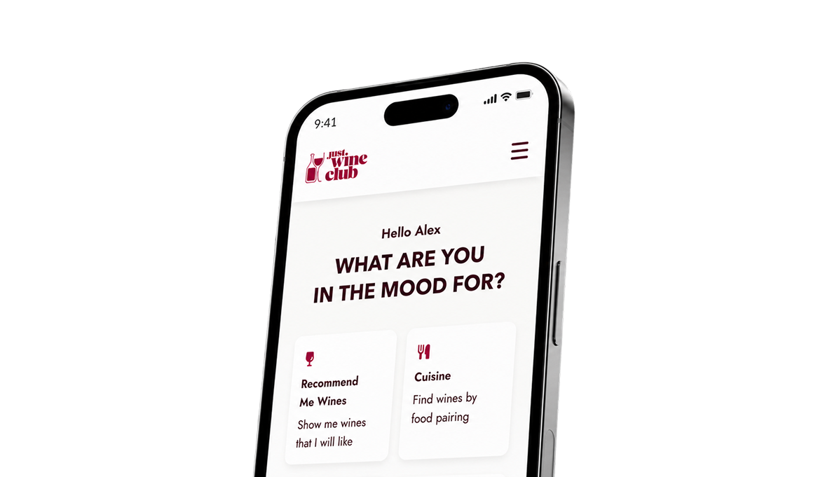 Just Wine Club JWC Genie chat screen asking how it can help with a user's wine journey.